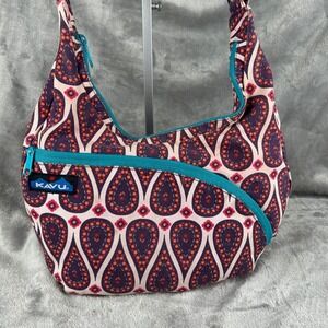 KAVU Sydney Satchel Crossbody Bag Purple Orange Paisley Canvas Shoulder Bag